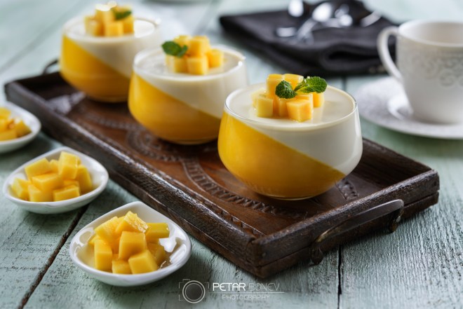 Panna cotta and mango dessert